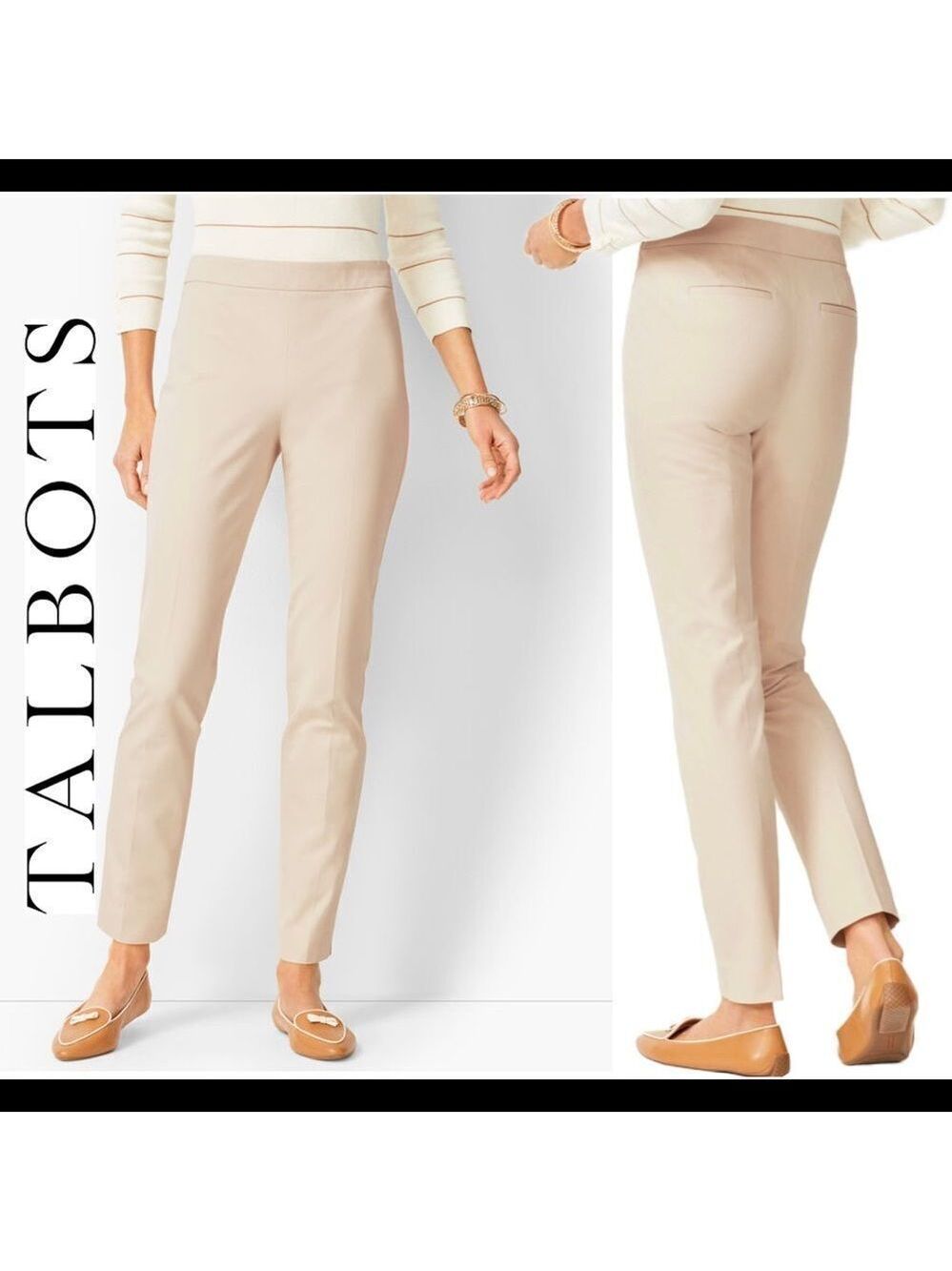 TALBOTS CHATHAM ANKLE PANTS Beige Cream Sz 6